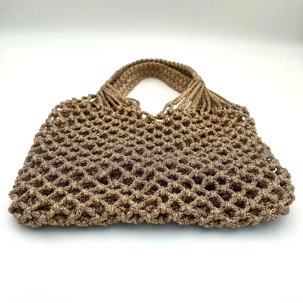 Sam Edelman Summer Hobo Woven Metallic Rose Gold Macrame Bag Braided Beach Purse